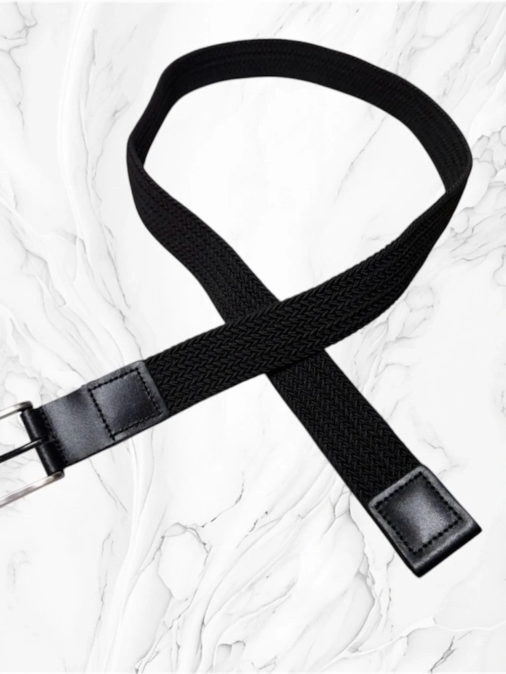 Black Braided Men’s Belt with Silver Buckle sz 40